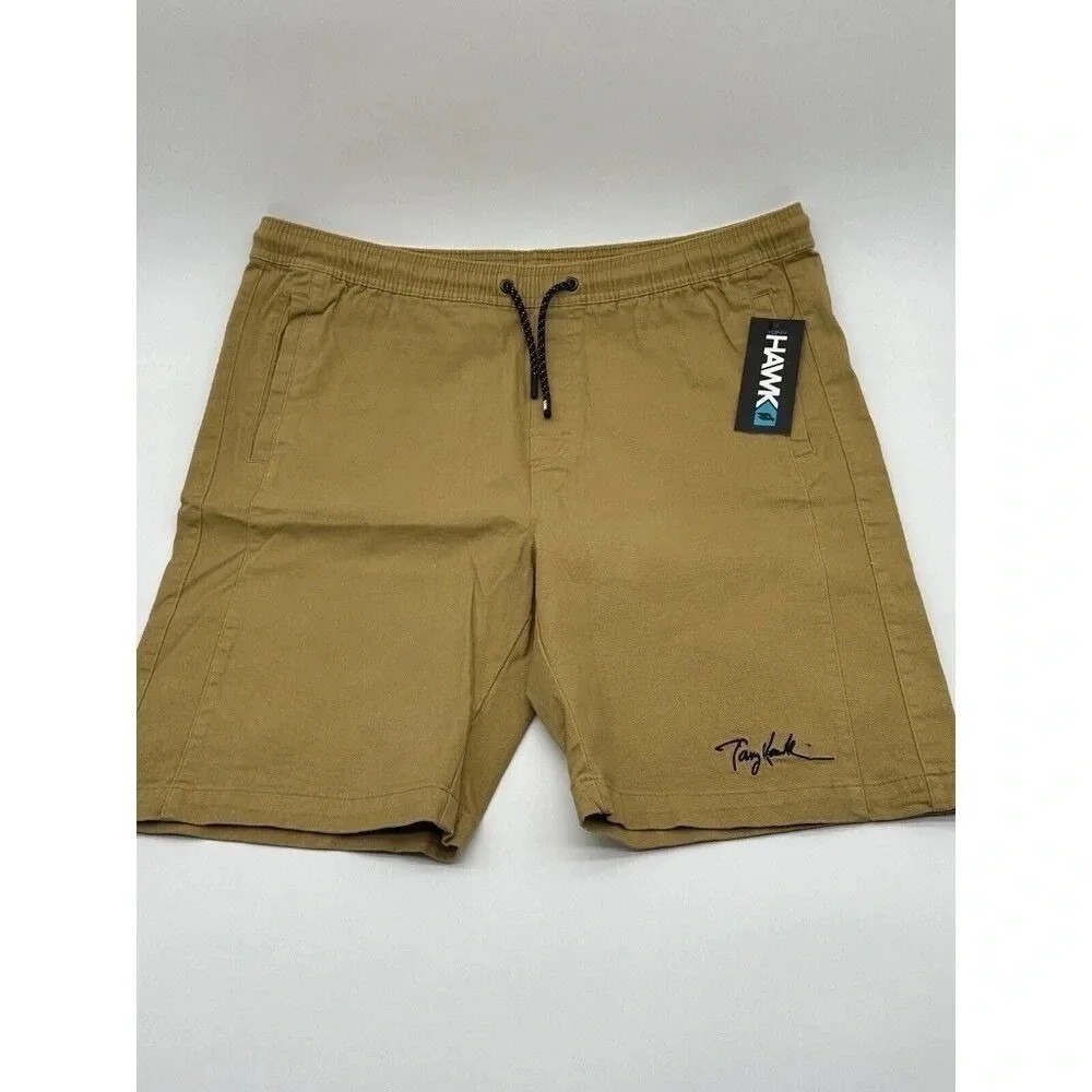 Tony Hawk Mens Stretch Twill Shorts‎ Khaki Tan Elastic Waist XL NWT